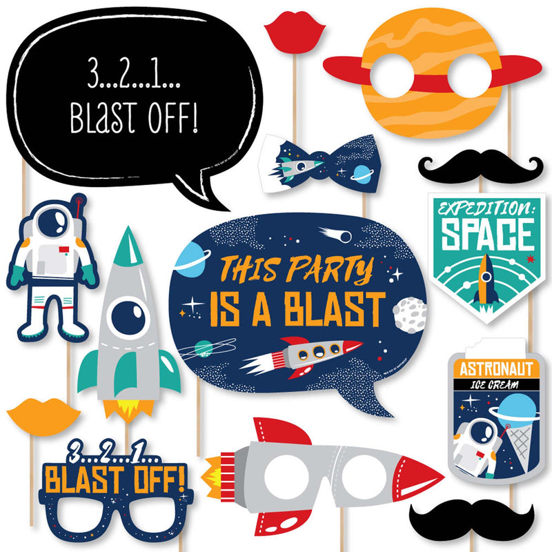 Blast Off to Outer Space - Rocket Ship Baby Shower or Birthday Party Photo Booth Props Kit - 20 Count