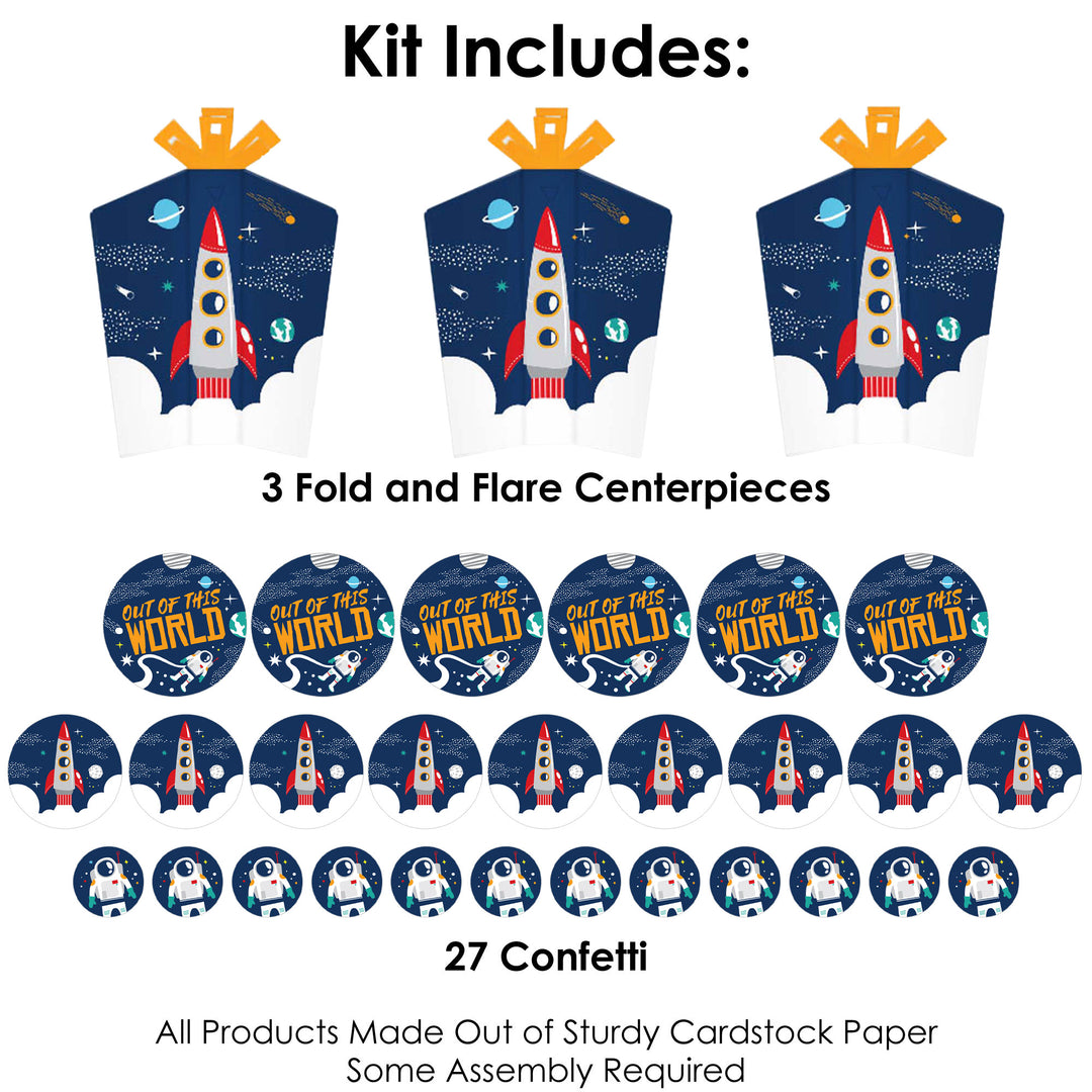 Blast Off to Outer Space - Rocket Ship Baby Shower or Birthday Party Decor and Confetti - Terrific Table Centerpiece Kit - Set of 30