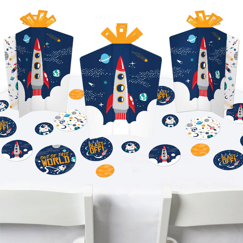 Blast Off to Outer Space - Rocket Ship Baby Shower or Birthday Party Decor and Confetti - Terrific Table Centerpiece Kit - Set of 30