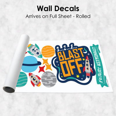 Blast Off to Outer Space - Peel and Stick Nursery and Kids Room Vinyl Wall Art Stickers - Wall Decals - Set of 20
