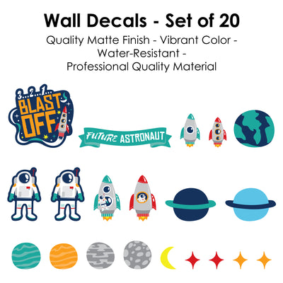 Blast Off to Outer Space - Peel and Stick Nursery and Kids Room Vinyl Wall Art Stickers - Wall Decals - Set of 20