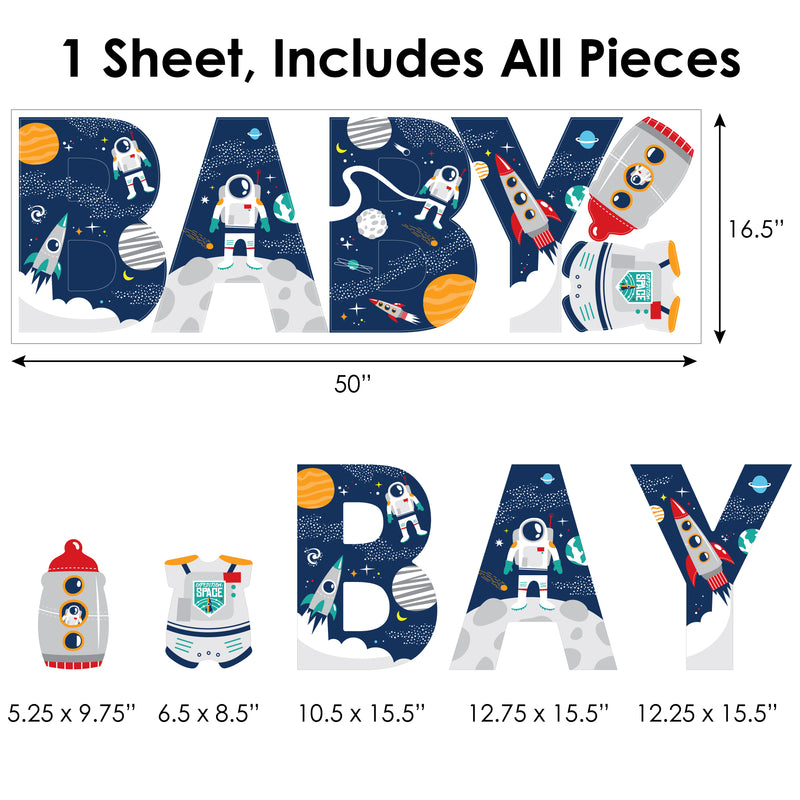 Blast Off to Outer Space - Peel and Stick Rocket Ship Baby Shower Standard Banner Wall Decals - Baby