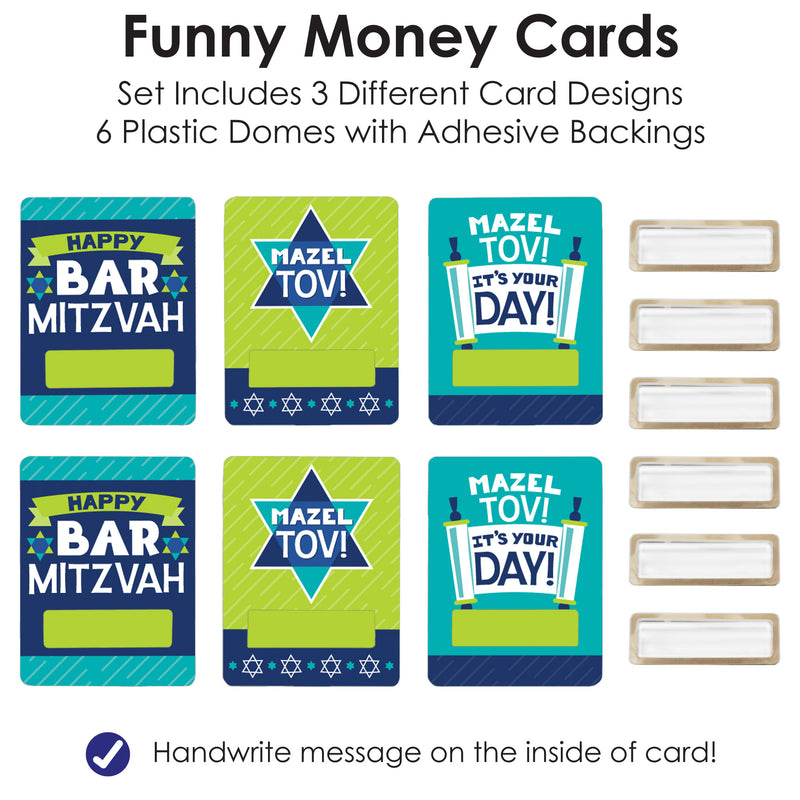 Blue Bar Mitzvah - DIY Assorted Boy Party Cash Holder Gift - Funny Money Cards - Set of 6