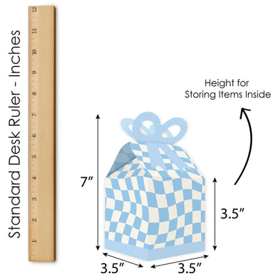 Blue Checkered Party - Square Favor Gift Boxes - Bow Boxes - Set of 12