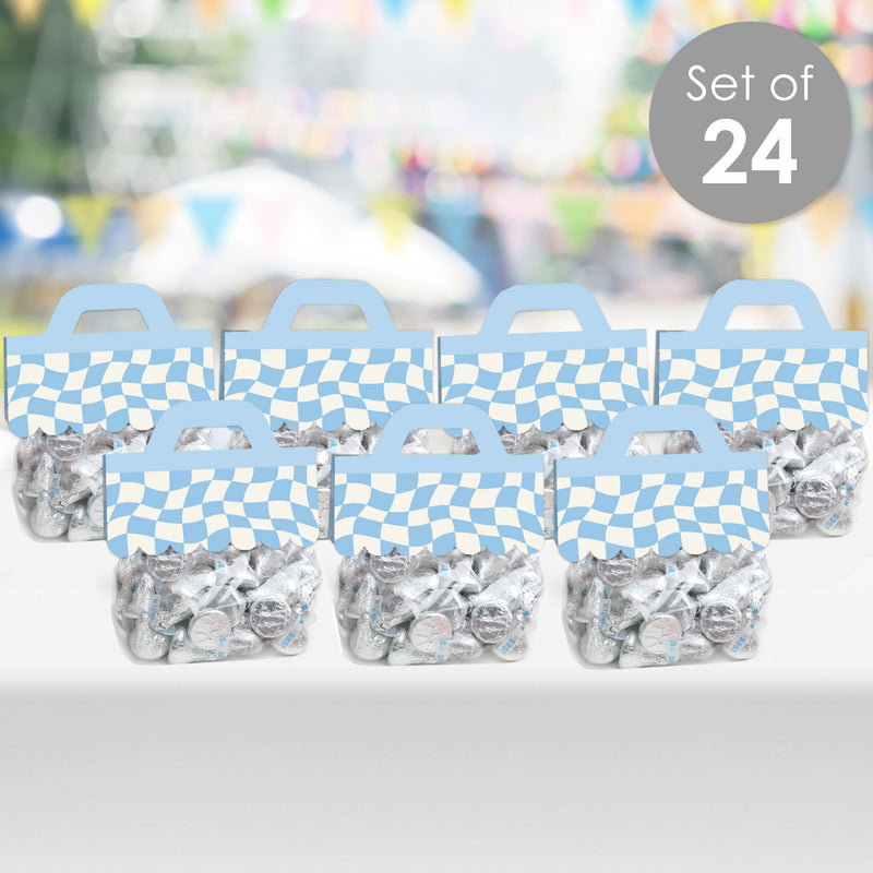 Blue Checkered Party - DIY Clear Goodie Favor Bag Labels - Candy Bags with Toppers - Set of 24