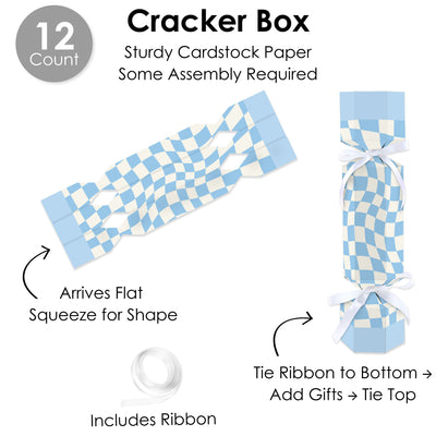 Blue Checkered Party - No Snap Party Table Favors - DIY Cracker Boxes - Set of 12