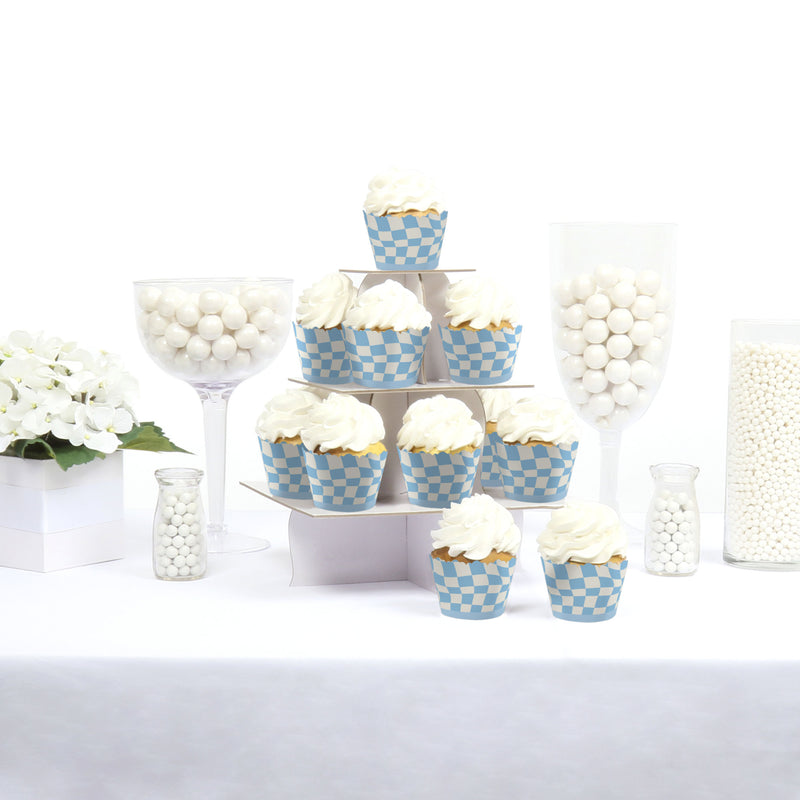 Blue Checkered Party - Decorations - Party Cupcake Wrappers - Set of 12