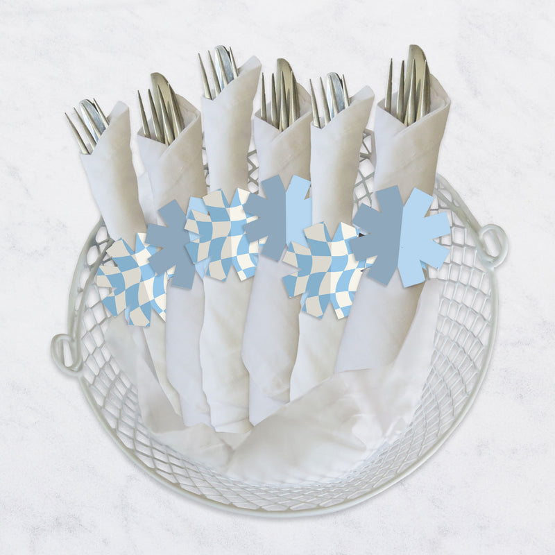 Blue Checkered Party - Paper Napkin Holder - Napkin Rings - Set of 24