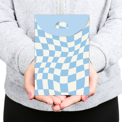 Blue Checkered Party - Gift Favor Bags - Party Goodie Boxes - Set of 12