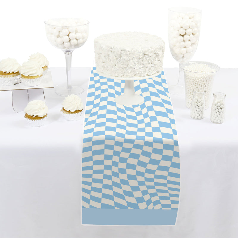 Blue Checkered Party - Petite Paper Table Runner - 12 x 60 inches