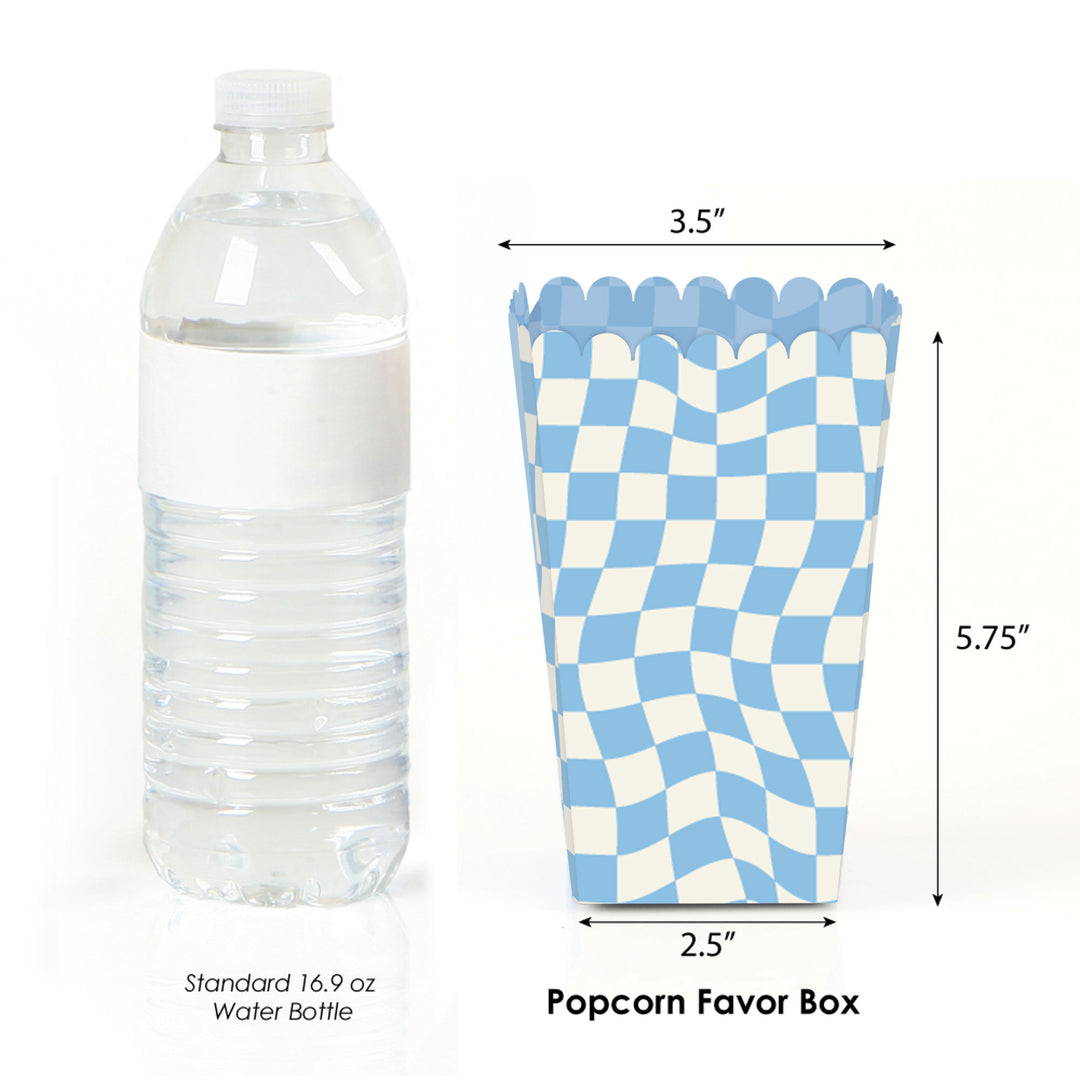 Blue Checkered Party - Favor Popcorn Treat Boxes - Set of 12