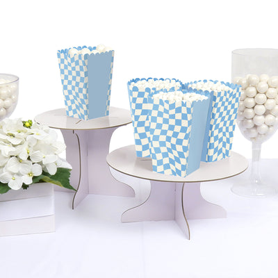 Blue Checkered Party - Favor Popcorn Treat Boxes - Set of 12