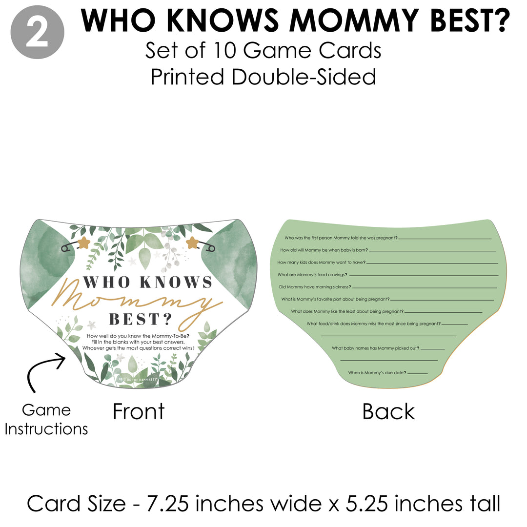 Boho Botanical Baby - 4 Greenery Baby Shower Games - 10 Cards Each - Gamerific Bundle