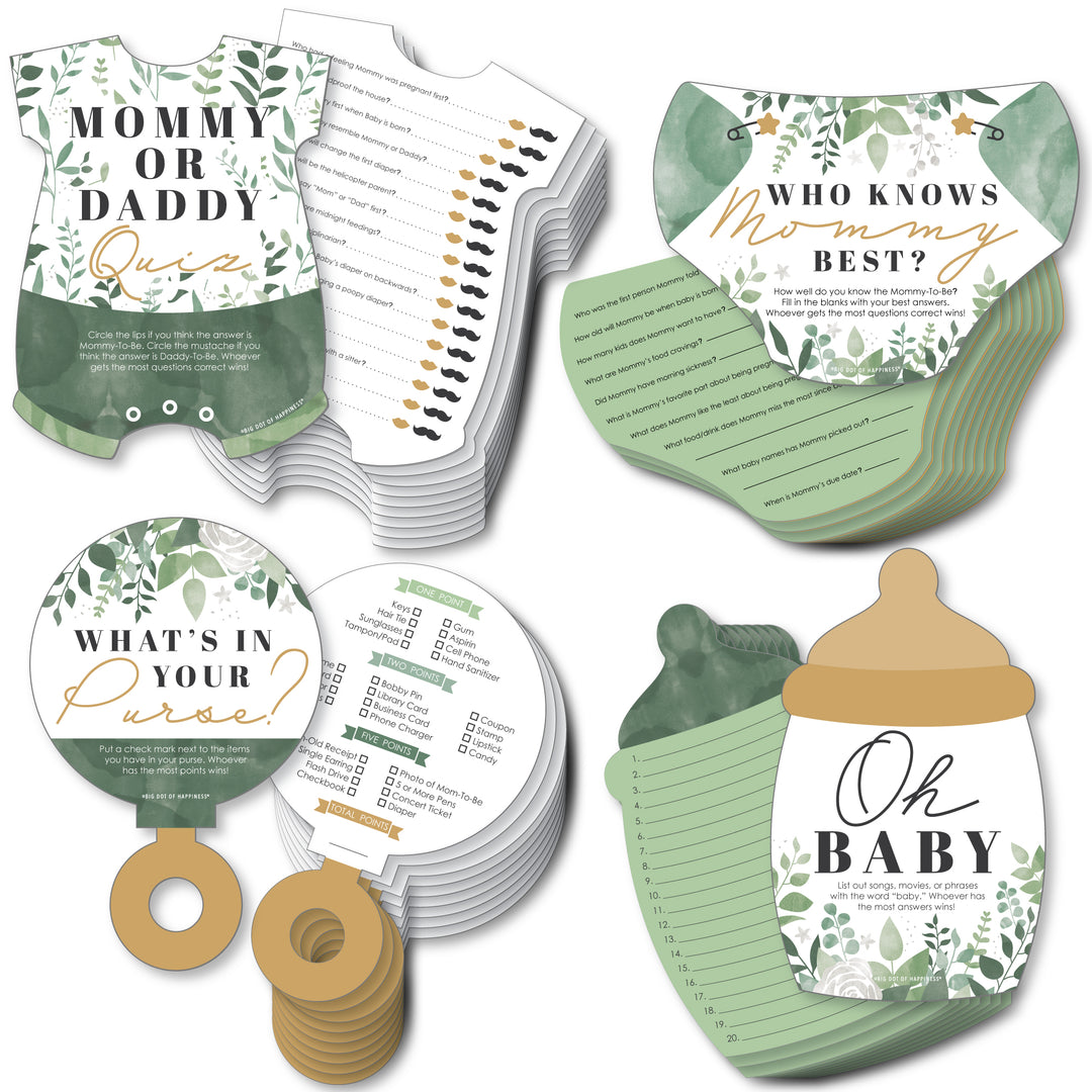 Boho Botanical Baby - 4 Greenery Baby Shower Games - 10 Cards Each - Gamerific Bundle