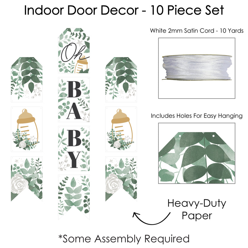 Boho Botanical Baby - Hanging Vertical Paper Door Banners - Greenery Baby Shower Wall Decoration Kit - Indoor Door Decor