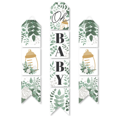 Boho Botanical Baby - Hanging Vertical Paper Door Banners - Greenery Baby Shower Wall Decoration Kit - Indoor Door Decor