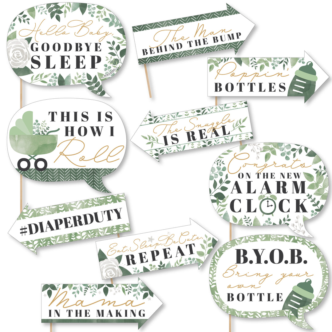 Funny Boho Botanical Baby - Greenery Baby Shower Photo Booth Props Kit - 10 Piece
