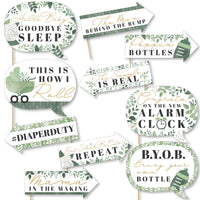 Funny Boho Botanical Baby - Greenery Baby Shower Photo Booth Props Kit - 10 Piece