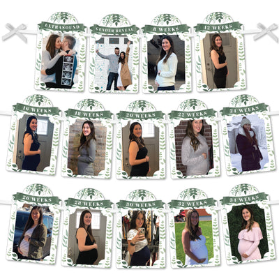 Boho Botanical Baby - DIY Greenery Baby Shower Decor - Weekly Pregnancy Picture Display - Photo Banner