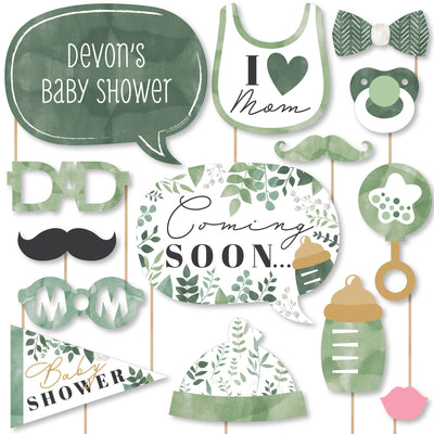 Boho Botanical Baby - Greenery Baby Shower Photo Booth Props Kit - 20 Count