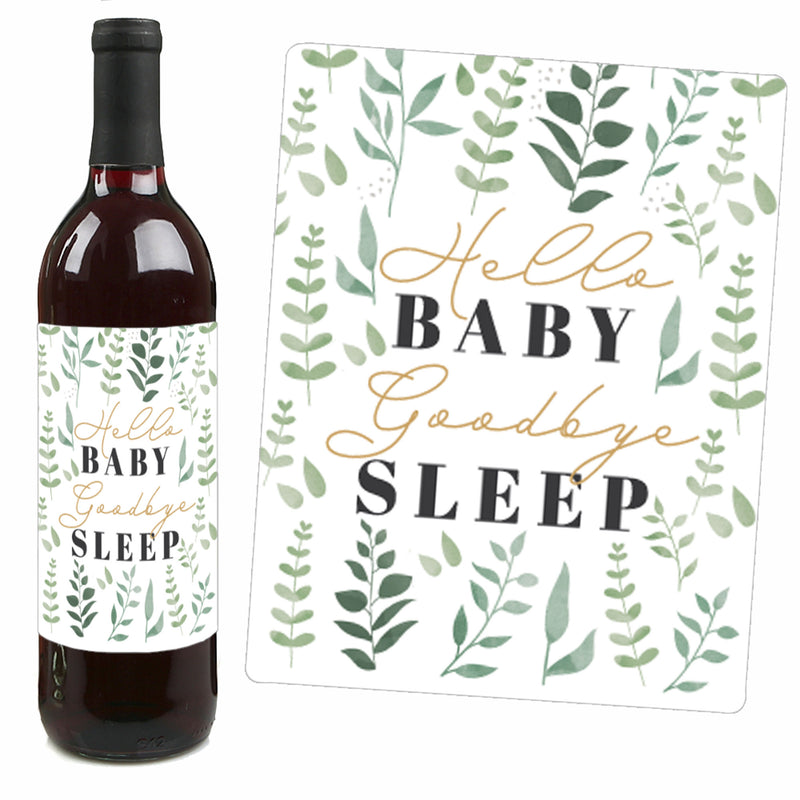 Boho Botanical Baby - Greenery Baby Shower Decorations for Women and Men - Wine Bottle Label Stickers - Set of 4