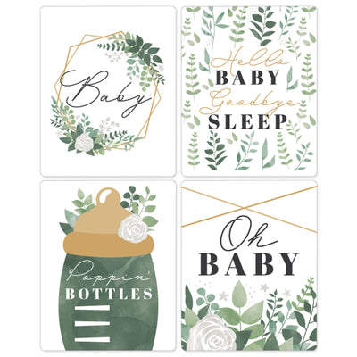 Boho Botanical Baby - Greenery Baby Shower Decorations for Women and Men - Wine Bottle Label Stickers - Set of 4