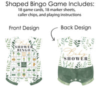 Boho Botanical Baby - Picture Bingo Cards and Markers - Greenery Baby Shower Shaped Bingo Game - Set of 18