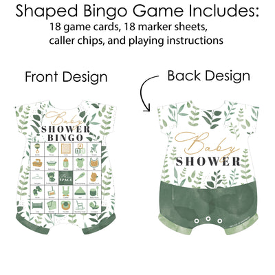 Boho Botanical Baby - Picture Bingo Cards and Markers - Greenery Baby Shower Shaped Bingo Game - Set of 18