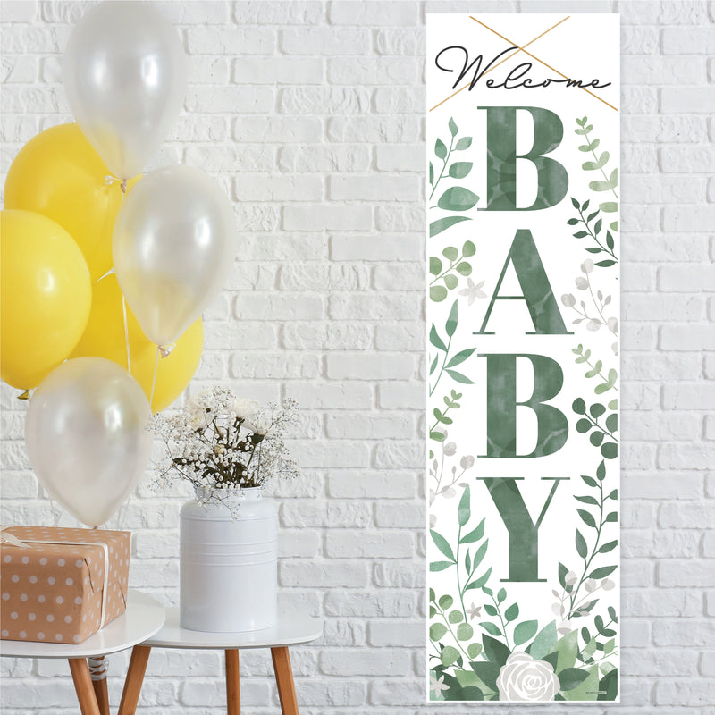 Boho Botanical Baby - Greenery Baby Shower Front Door Decoration - Vertical Banner
