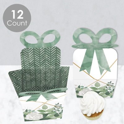 Boho Botanical - Square Favor Gift Boxes - Greenery Party Bow Boxes - Set of 12