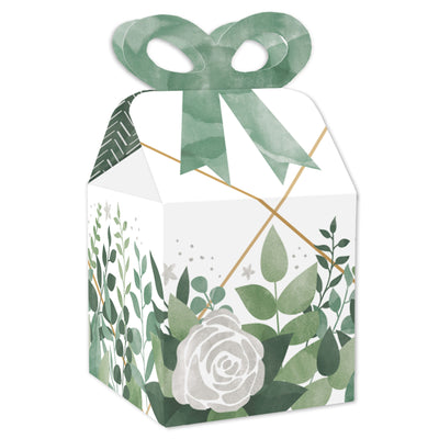 Boho Botanical - Square Favor Gift Boxes - Greenery Party Bow Boxes - Set of 12