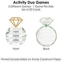 Boho Botanical Bride - 2-in-1 Greenery Bridal Shower and Wedding Party Cards - Activity Duo Games - Set of 20