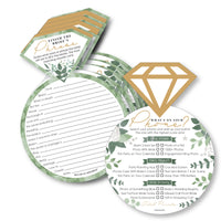 Boho Botanical Bride - 2-in-1 Greenery Bridal Shower and Wedding Party Cards - Activity Duo Games - Set of 20