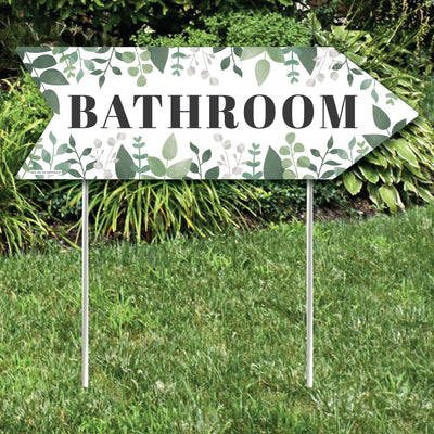 Boho Botanical Wedding Bathroom Signs - Greenery Wedding Sign Arrow - Double Sided Directional Yard Signs - Set of 2 Bathroom Signs