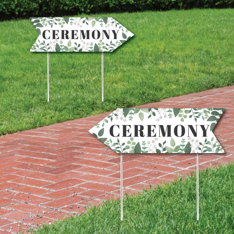 Boho Botanical Wedding Ceremony Signs - Greenery Wedding Sign Arrow - Double Sided Directional Yard Signs - Set of 2 Ceremony Signs