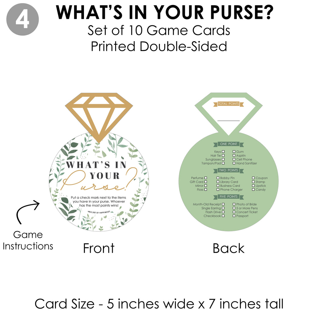 Boho Botanical Bride - 4 Greenery Bridal Shower Games - 10 Cards Each - Who Knows The Bride Best, Bride or Groom Quiz, What's in Your Purse and Love - Gamerific Bundle