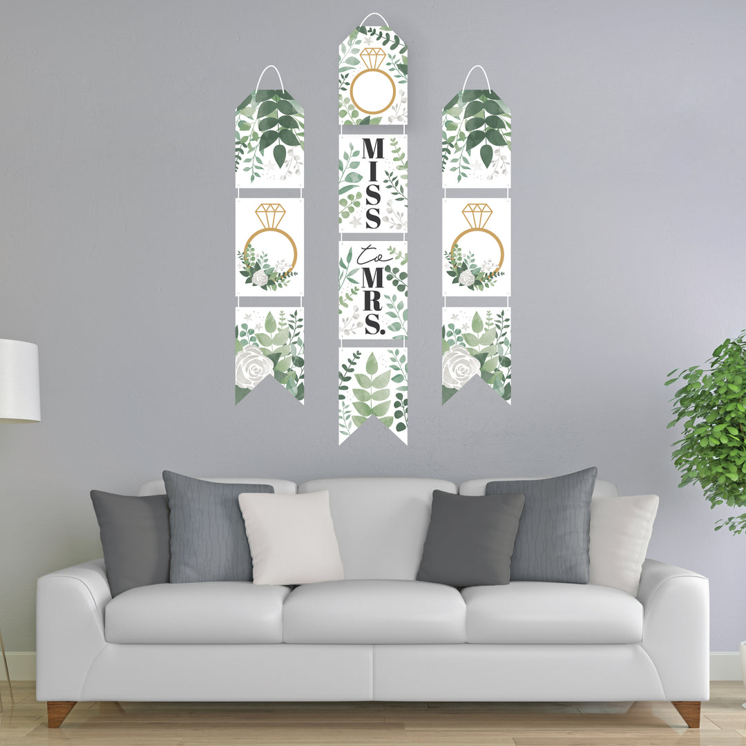 Boho Botanical Bride - Hanging Vertical Paper Door Banners - Greenery Bridal Shower and Wedding Party Wall Decoration Kit - Indoor Door Decor
