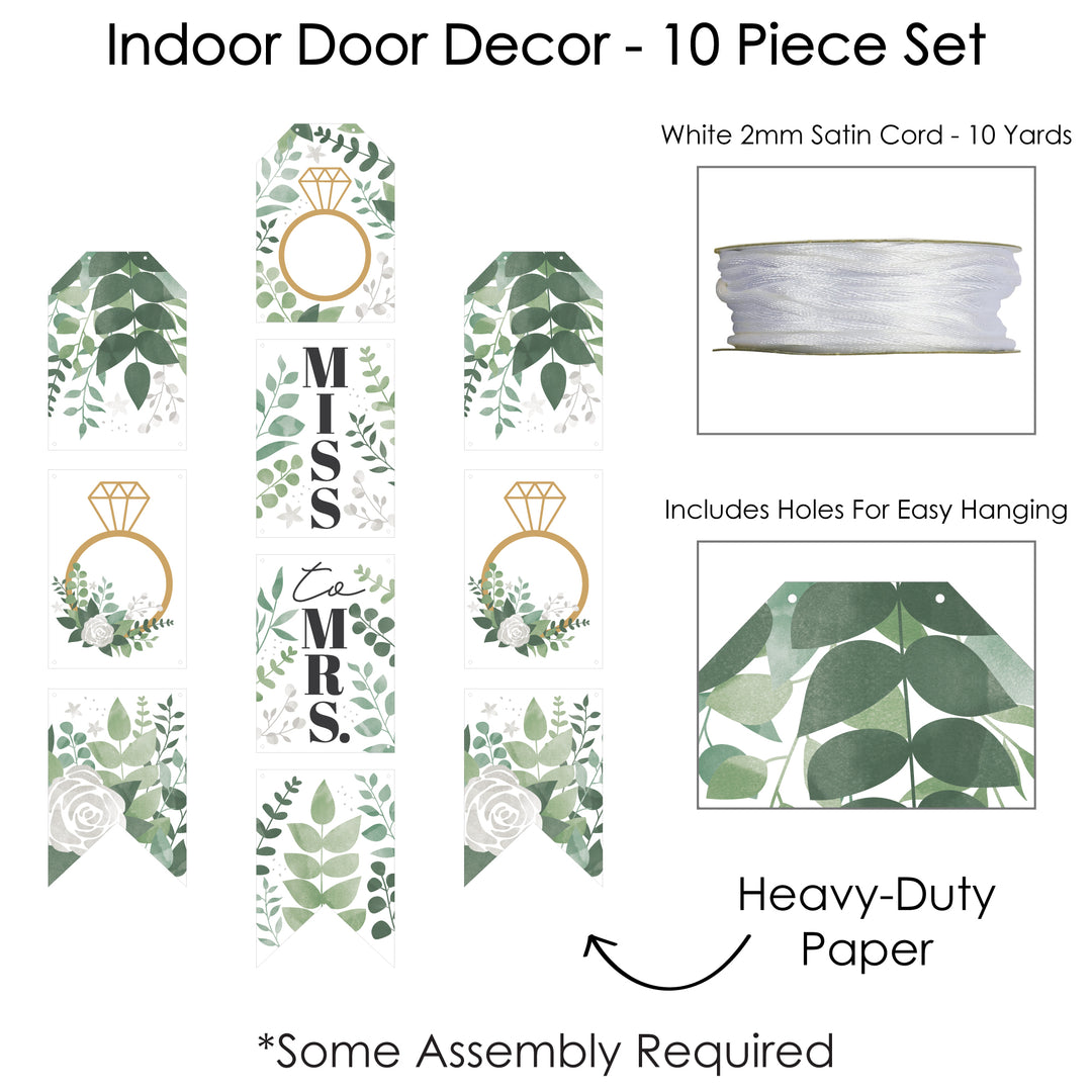 Boho Botanical Bride - Hanging Vertical Paper Door Banners - Greenery Bridal Shower and Wedding Party Wall Decoration Kit - Indoor Door Decor