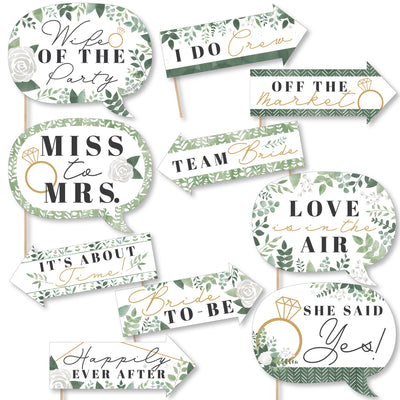 Funny Boho Botanical Bride - Greenery Bridal Shower and Wedding Party Photo Booth Props Kit - 10 Piece
