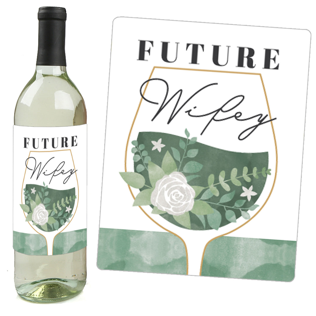 Boho Botanical Bride - Greenery Bridal Shower and Wedding Party Decorations for Women and Men - Wine Bottle Label Stickers - Set of 4