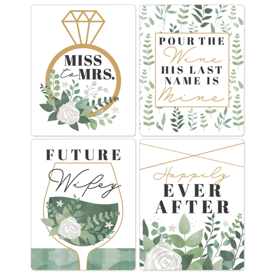 Boho Botanical Bride - Greenery Bridal Shower and Wedding Party Decorations for Women and Men - Wine Bottle Label Stickers - Set of 4