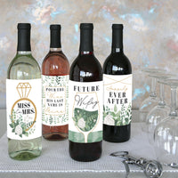 Boho Botanical Bride - Greenery Bridal Shower and Wedding Party Decorations for Women and Men - Wine Bottle Label Stickers - Set of 4