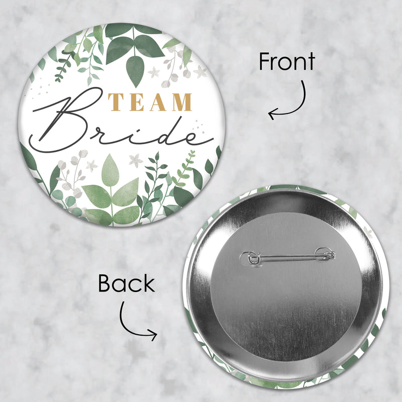 Boho Botanical Bride - 3 inch Greenery Bridal Shower and Wedding Party Badge - Pinback Buttons - Set of 8