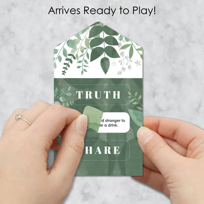 Boho Botanical Bride - Greenery Bridal Shower and Wedding Party Game Pickle Cards - Truth, Dare, Share Pull Tabs - Set of 12
