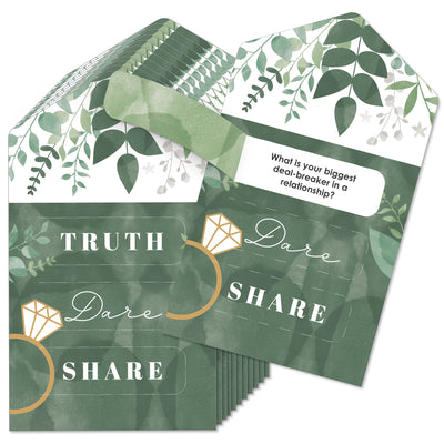 Boho Botanical Bride - Greenery Bridal Shower and Wedding Party Game Pickle Cards - Truth, Dare, Share Pull Tabs - Set of 12