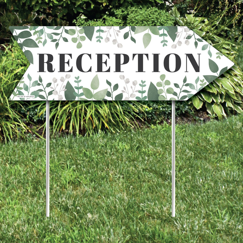 Boho Botanical Wedding Reception Signs - Greenery Wedding Sign Arrow - Double Sided Directional Yard Signs - Set of 2 Reception Signs