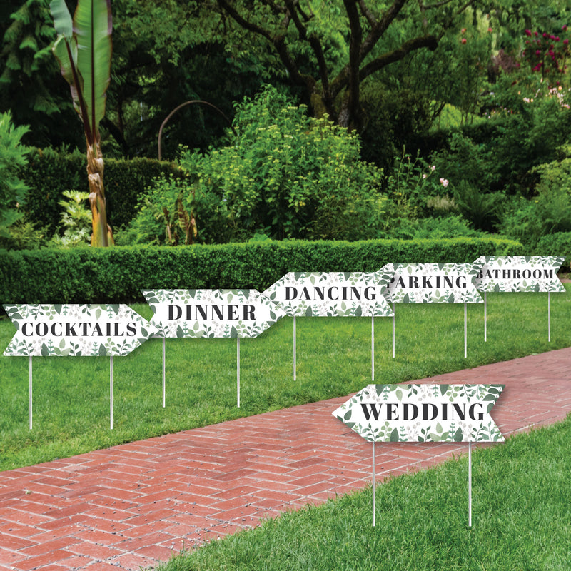 Boho Botanical Wedding - Arrow Greenery Wedding Direction Signs - Double Sided Outdoor Yard Signs - Set of 6