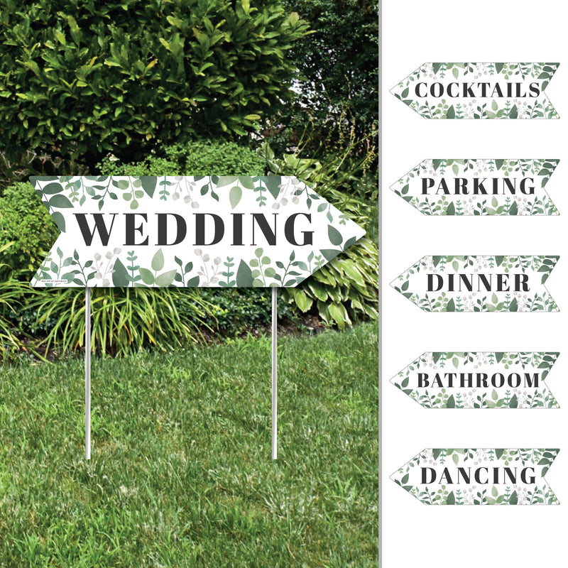 Boho Botanical Wedding - Arrow Greenery Wedding Direction Signs - Double Sided Outdoor Yard Signs - Set of 6