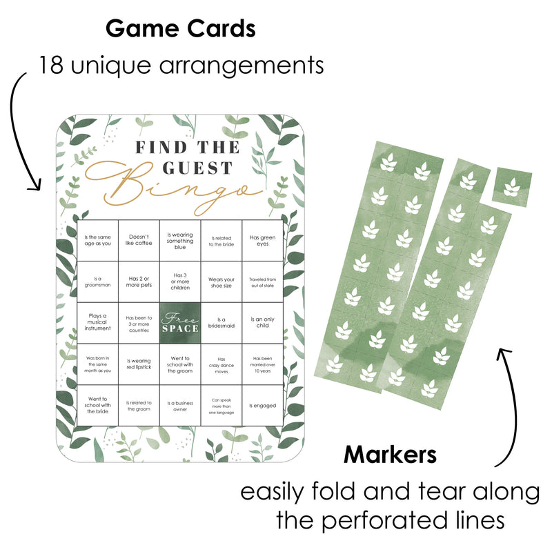 Boho Botanical Bride - Find the Guest Bingo Cards and Markers - Greenery Bridal Shower and Wedding Party Bingo Game - Set of 18