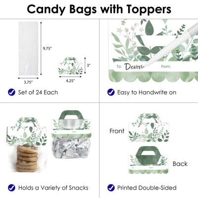 Boho Botanical - DIY Greenery Party Clear Goodie Favor Bag Labels - Candy Bags with Toppers - Set of 24